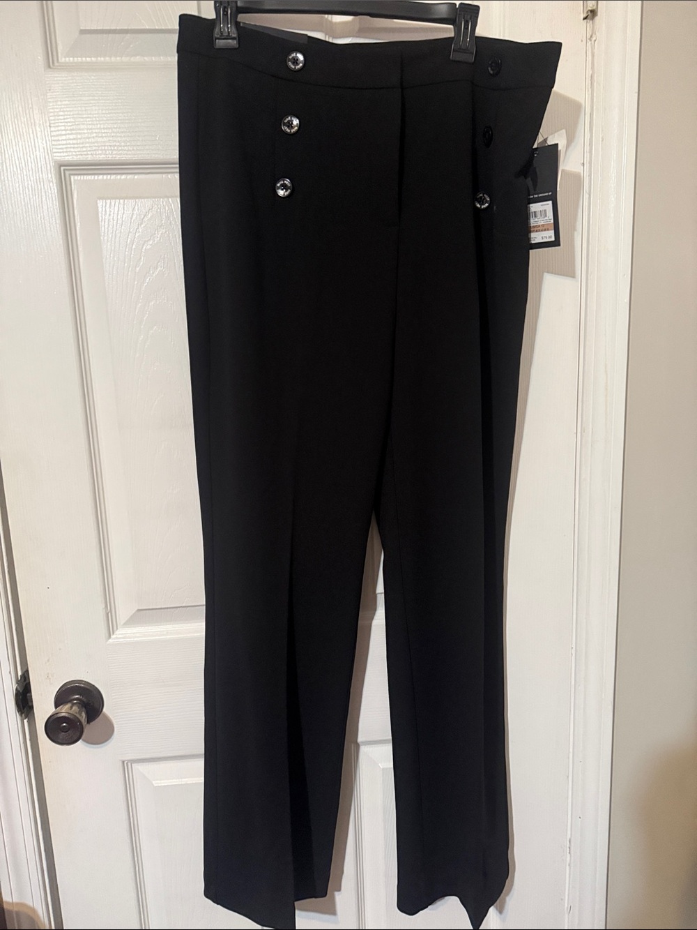 Nine West Black High-Rise Wide-Leg Trousers with Silver Buttons